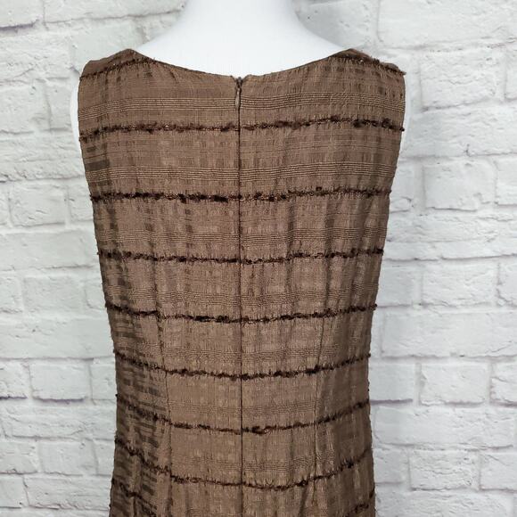 Eliza J Brown Silk Blended Dress Beaded Scoop Neck Back Zipper Size 8 - Picture 9 of 12